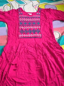 Pink Embroidered Peasant Dress