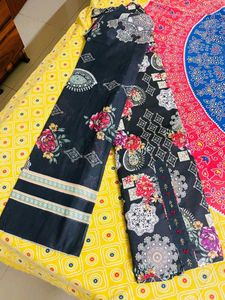 Floral Print Salwar Kameez material new black