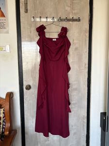Cowl Neck Ruffle Maxi Dress In Cherry Red