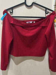 Red Off-the-Shoulder Cropped Top