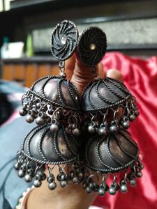 Oxidized Silver Jhumka Earrings