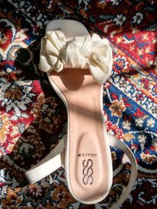 cute white Bow Detail Ankle Strap Sandals /heel