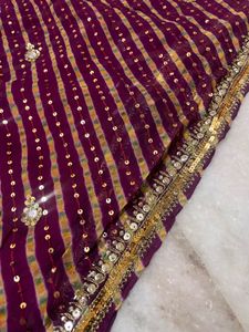 Designer Maroon Sequins Work Saree with Matching R