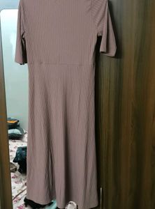 Ribbed Brown Midi Dress