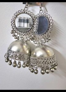 Silver Jhumka Mirror Earrings