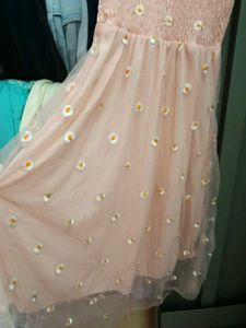 Woman&#39;s Floral Design Dress With Mesh