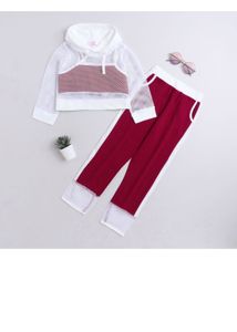 Hopscotch Girl white and red solid top pant set