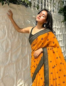 ☆NEW☆Gorgeous Mustard Yellow Cotton Saree 🪔✨