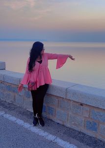 U&amp;F Casual Bell Sleeves Solid Women Pink Top