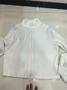 White Zip-Up Ribbed Jacket