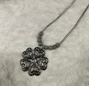 Silver tone oxidised Flower Necklace