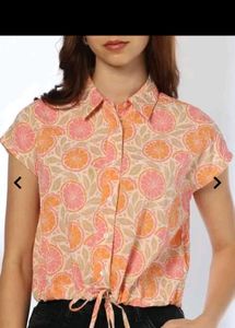 Printed Tie-Front Crop Top