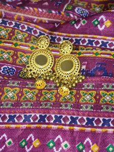 Gold Mirror Chandbali Earrings
