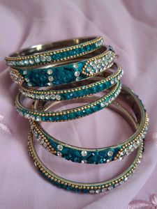 Teal &amp; Silver Rhinestone Bangle Set🩵