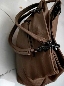 Brown Chain-Accent Tote Bag