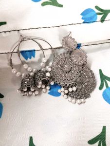 Both Silver Jhumka Earrings