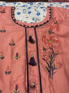 Pink Beautiful Thread Work Kurti With Pant Dupatta