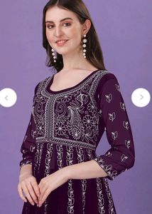 Embroidered Chikankari Georgette Anarkali Kurta