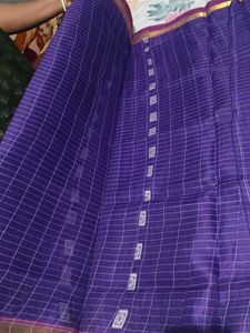 Purple Checked Saree with Unique Detail