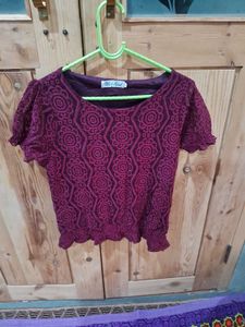 Burgundy Lace Puff Sleeve Top