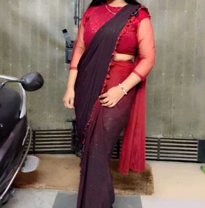 Elegant Red &amp; Black Saree