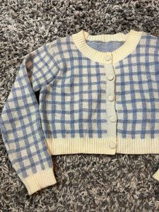 Blue Plaid Knit Cardigan