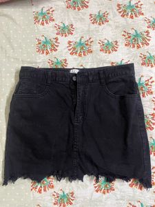Black Denim Mini Skirt With Attached Shorts