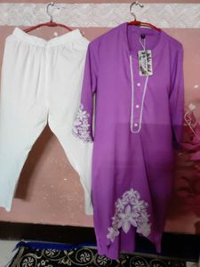 Lavender Embroidered Kurta Set