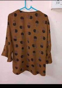 Brown Printed Tie Neck Top