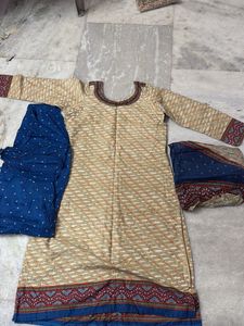 Cream & Blue Indian Salwar Kameez Suit Set