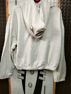 Cream Cropped Hoodie