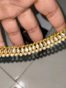 Pearl kundan jaipuri anklets
