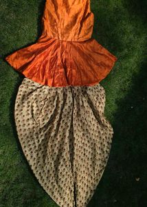 modern pulm top and dhoti along with shrug