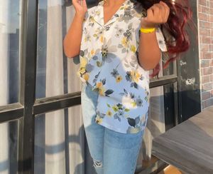 Floral Print Tie-Front Blouse
