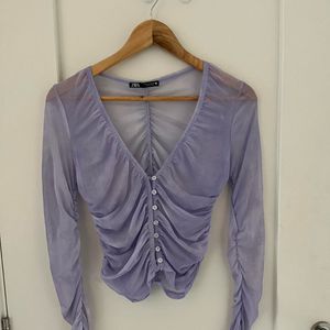 Zara Purple Ruched Long Sleeve Top