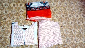 Pure Cotton Kurti Set With New Saree