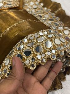 Brown Mirror Work Saree &amp; Blouse