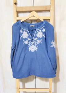 Grey Embroidery Work Cotton Top Size-40