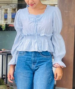 Chic Blue Ruffle Top