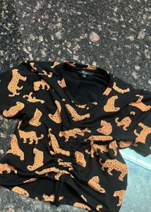 Leopard Print Cropped Drawstring Tee