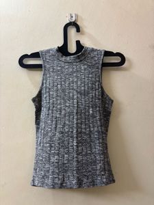 Gray Ribbed Mock Neck Tank Top