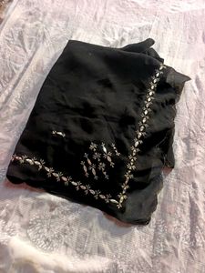 Black Saree With Padded Stitched Blouse (wom