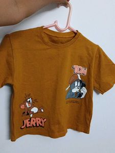 &#34;Trendy Mustard Tom &amp; Jerry Crop Top