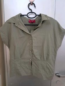 Olive Green Button-Down Top
