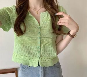 Green Knit Button-Up Top