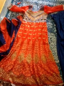 Long Gown With Salwar And Dupatta.