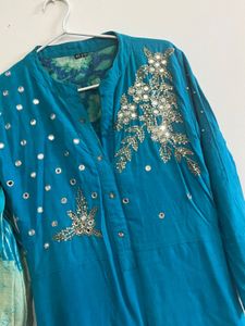 Teal Mirror Embellished Dress