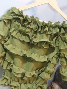 Green Ruffle Off-Shoulder Top