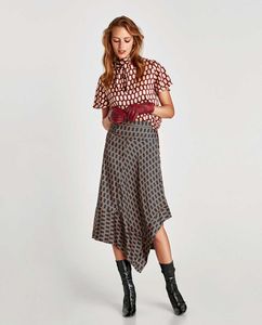 Zara Patterned Tie Neck Top