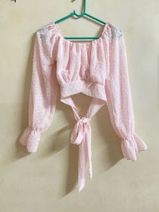 Pink Long Sleeve Crop Top